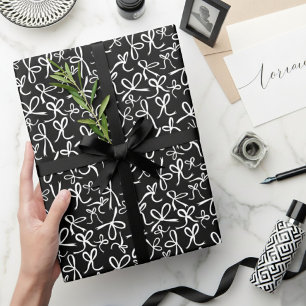Grillige Cute Zwarte Witte Strikken Patroon Meisje Cadeaupapier