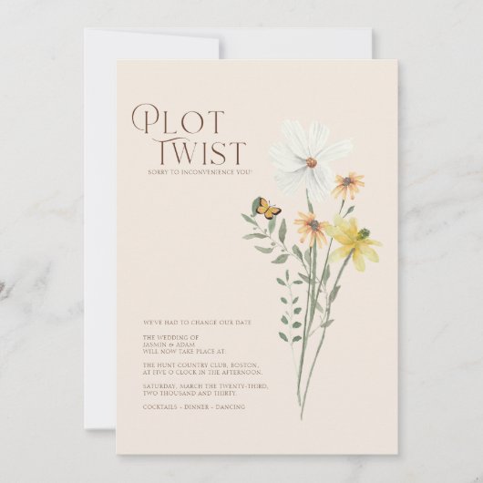 grillige daisy plot twist bruiloft save the date (Voorkant)