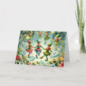 grillige dansende elfen feestdagen kaart (Voorkant)