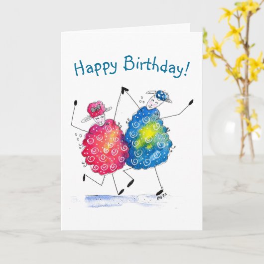 Grillige Dansende Schapen Kaart (Gele Bloem)