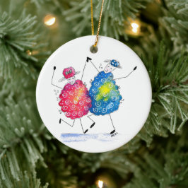 Grillige Dansende Schapen Keramisch Ornament