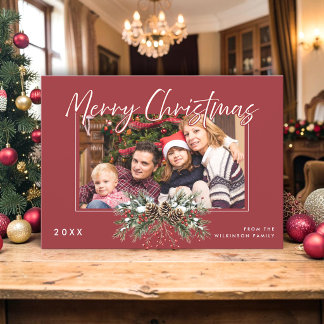 Grillige Dennenzakjes Familie Foto Kerstkaart Kaart