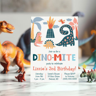 Grillige Dino-Mite Dinosaur Thema Verjaardagsfeest Kaart
