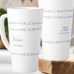 grillige doedel frans blauw bruiloft latte mok<br><div class="desc">Huwelijksfeest cadeau om te personaliseren voor uw beste man, bruidsjonkers, ouders of iemand in uw bruidsfeest. U kunt ook de naam van de bruid en bruidegom en hun trouwdatum toevoegen. Eenvoudig modern grillig doodle ontwerp met liefdesharten. U bent ook van harte welkom om de kleuren in het ontwerpgereedschap te bewerken,...</div>