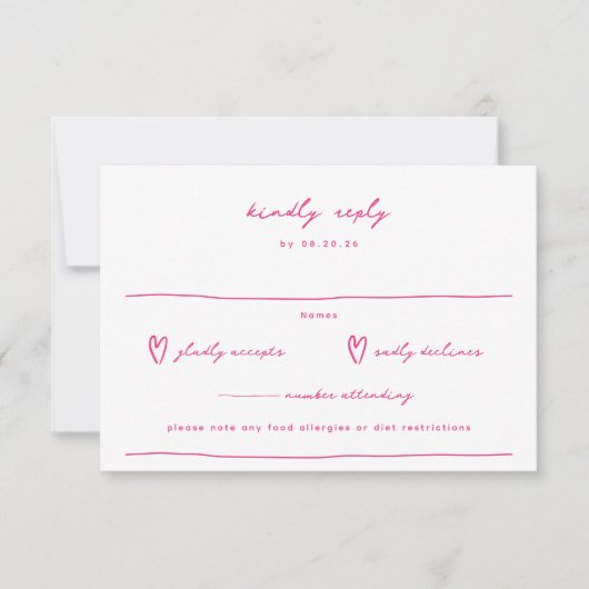 grillige doedel roze bruiloft RSVP kaartje (Voorkant)