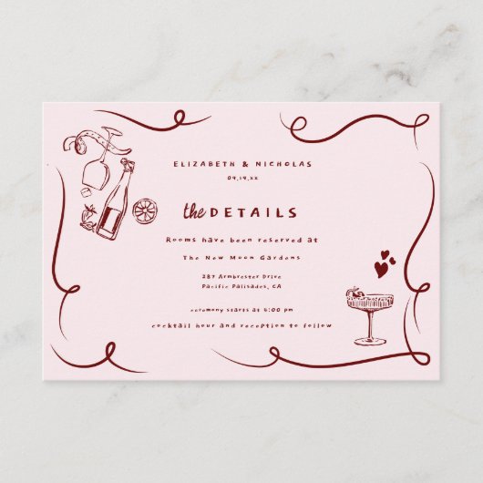 grillige doedels | Details bruiloft gast Informatiekaartje (Voorkant)