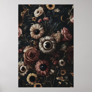 Grillige donkere bloemen met ogenprint, vreemde bl poster