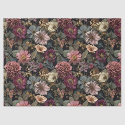 grillige donkere humeurige gedempte bloemdecoupage tissuepapier (Voorkant)