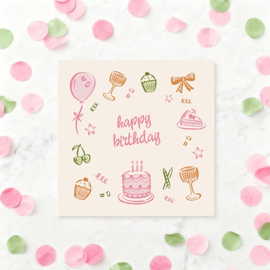 Grillige Doodle Schetsen Gelukkige Verjaardag Kaart
