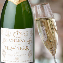 Grillige Doodles Goud Proost op Nieuwjaarsfeest Sparkling Wijnetiket