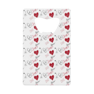 Grillige Doodles Handgetekende Valentijnsdag  Creditkaart Flessenopener