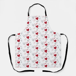 Grillige Doodles Handgetekende Valentijnsdag  Schort