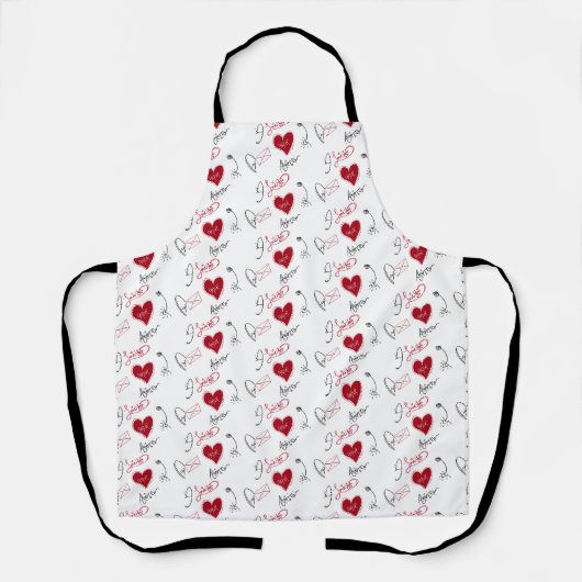 Grillige Doodles Handgetekende Valentijnsdag Schort (Voorkant)