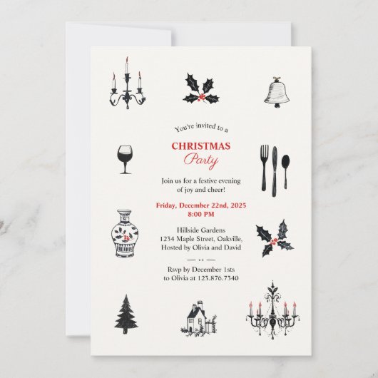 grillige doodles met de hand getekend kerstfeest kaart (Voorkant)