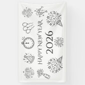 Grillige Doodles Zwarte Tekst Gelukkig Nieuwjaar 2 Spandoek (Verticaal)