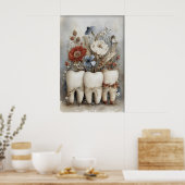Grillige Drie Tanden Print, Bloemrijke Tand Kinder Poster (Keuken)