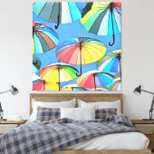 Grillige Drijvende Multikleurige Paraplu's Canvas Afdruk (Insitu (Slaapkamer))