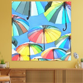Grillige Drijvende Multikleurige Paraplu's Canvas Afdruk (Insitu (Woonkamer))