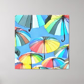 Grillige Drijvende Multikleurige Paraplu's Canvas Afdruk (Voorkant)