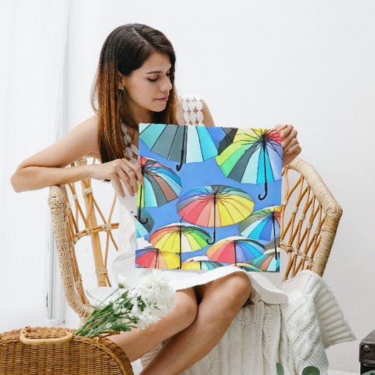 Grillige Drijvende Multikleurige Paraplu's Canvas Afdruk