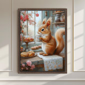 Grillige Eekhoorn Die Thee Drinkt Café Kunstprint Poster