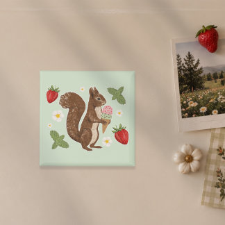 Grillige eekhoorn ijs strawberry boslandschap magneet