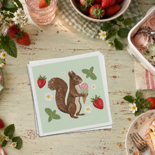 Grillige Eekhoorn Ijsfeestje Aardbei Servet