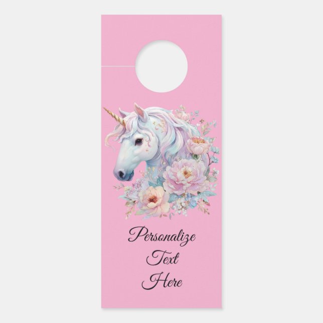 Grillige Eenhoorn Bloemendesign Persoonlijk Deurhanger (Voorkant)