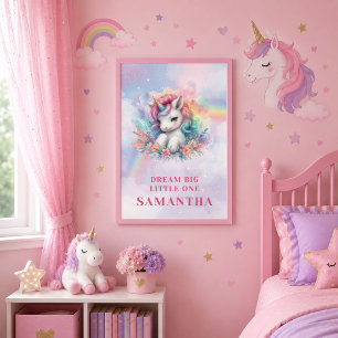Grillige Eenhoring Regenboog Meisje Verjaardag Muu Poster