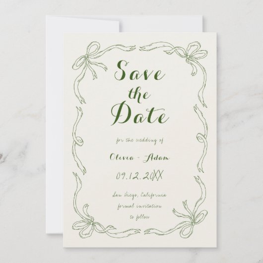grillige eigenzinnige hand getekend boog groen save the date (Voorkant)
