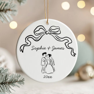 Grillige, eigenzinnige, handgetekende boog Kerstmi Keramisch Ornament