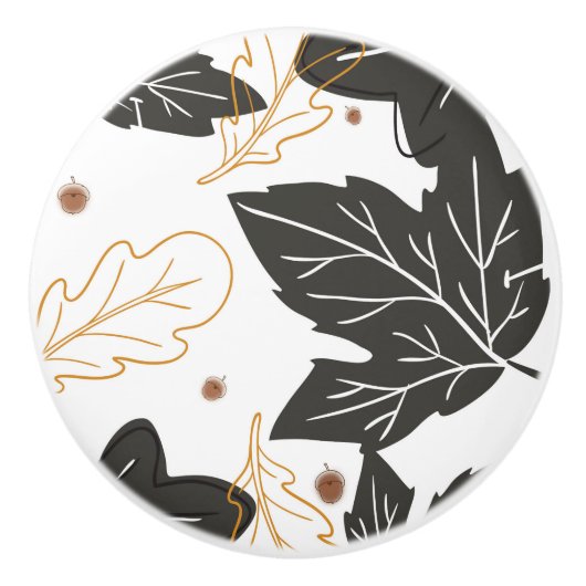Grillige Elegante Herfstbladeren Eikels Keramische Knop (Voorkant)