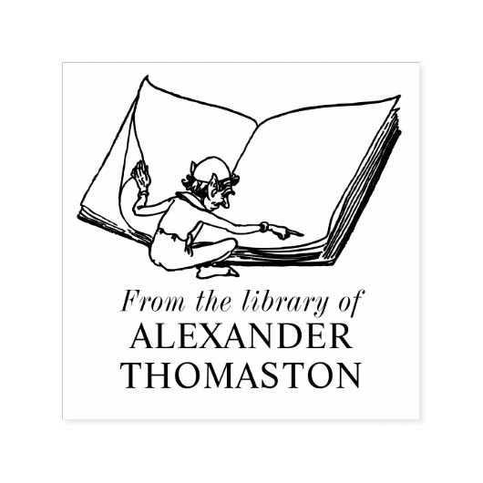 Grillige Elf Leest Groot Boek Bibliotheeknaam Zelfinktende Stempel (Design)