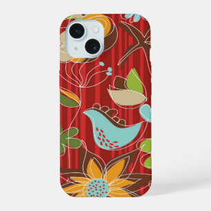 Grillige En Chic Bloementuin Op Rode Strepen iPhone 15 Case