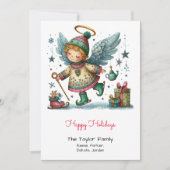 Grillige engel op schaatsen Illustratie Gelukkig  Feestdagenkaart (Voorkant)