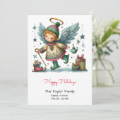 Grillige engel op schaatsen Illustratie Gelukkig  Feestdagenkaart (Staand voorkant)