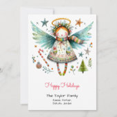 Grillige engelillustratie vrolijke feestdagen feestdagenkaart (Voorkant)