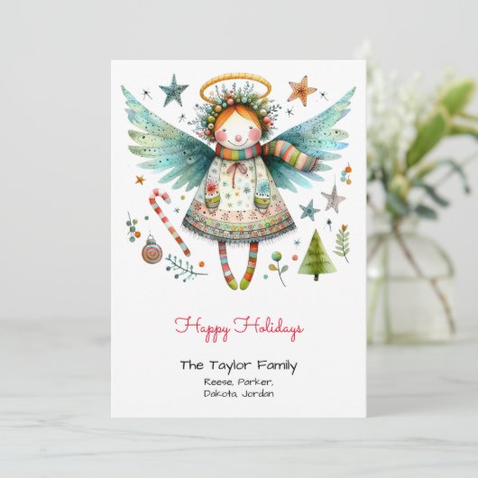 Grillige engelillustratie vrolijke feestdagen feestdagenkaart (Staand voorkant)
