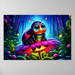 Grillige fantasie insect neon dromerige natuur poster
