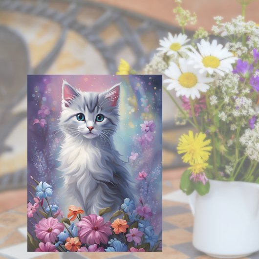 Grillige Fantasie Kitten in Tuin Kat Ansichtkaart Briefkaart
