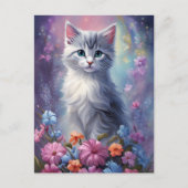 Grillige Fantasie Kitten in Tuin Kat Ansichtkaart Briefkaart (Voorkant)