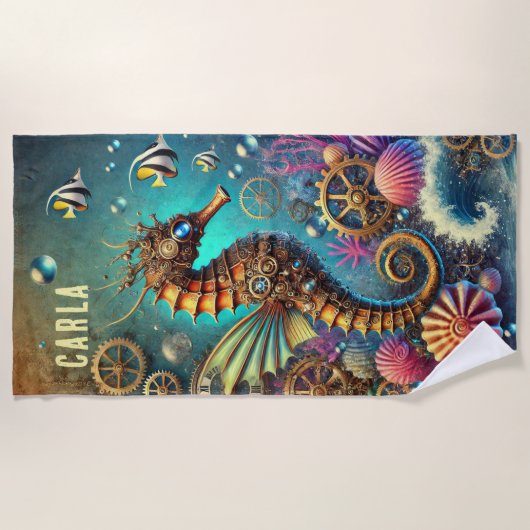 GRILLIGE FANTASIE STEAMPUNK ZEEPAARDJE STRANDLAKEN (Voorkant)