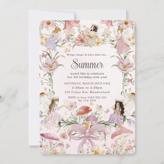 grillige feeën verjaardag bloem tuin weide kaart (Voorkant)