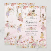 grillige feeën verjaardag bloem tuin weide save the date (Voorkant / Achterkant)