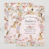 grillige feeën verjaardag bloem tuin weide save the date (Voorkant / Achterkant)