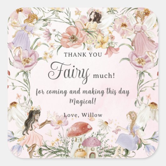 grillige feeën verjaardag bloem tuin weide vierkante sticker (Voorkant)