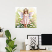 Grillige feeëna meisje in bloementuin poster (Thuiskantoor)