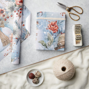 grillige feestelijke bloemen sneeuwman decoupage cadeaupapier