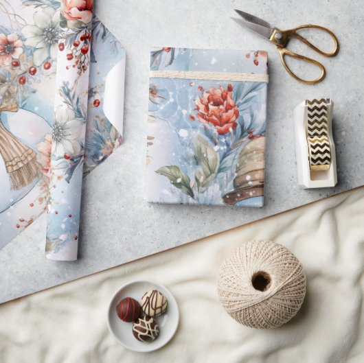 grillige feestelijke bloemen sneeuwman decoupage cadeaupapier (Crafts)