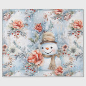 grillige feestelijke bloemen sneeuwman decoupage cadeaupapier (Vlak)